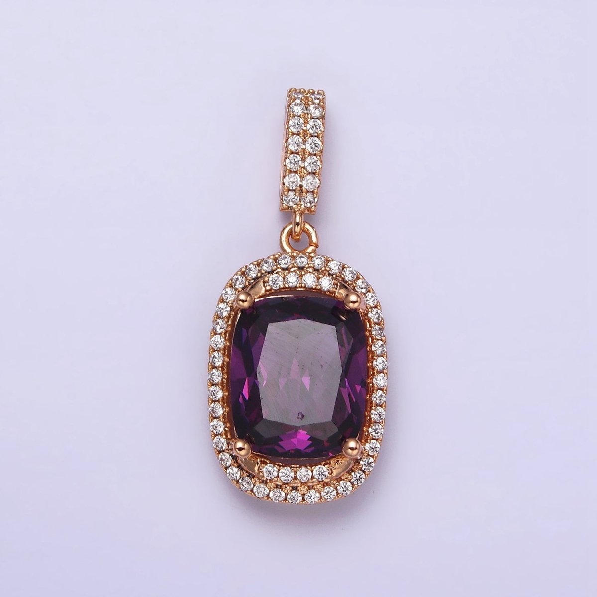 18K Gold Filled Red, Purple, Pink, Peach CZ Micro Paved Lined Pendant | AA515 - AA518 - DLUXCA