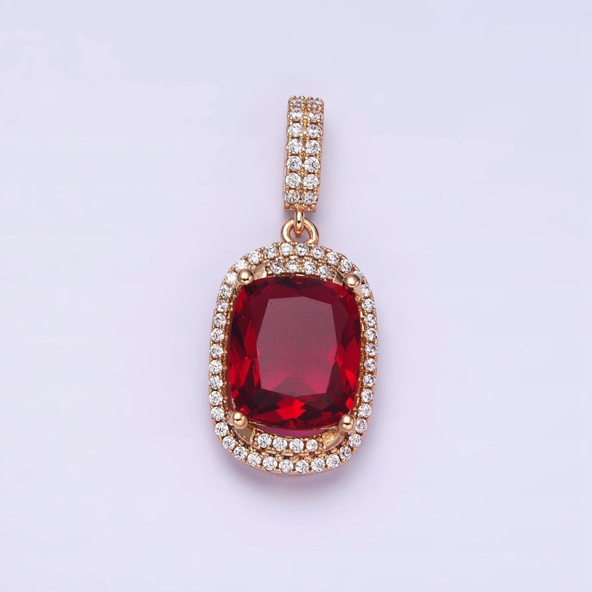 18K Gold Filled Red, Purple, Pink, Peach CZ Micro Paved Lined Pendant | AA515 - AA518 - DLUXCA