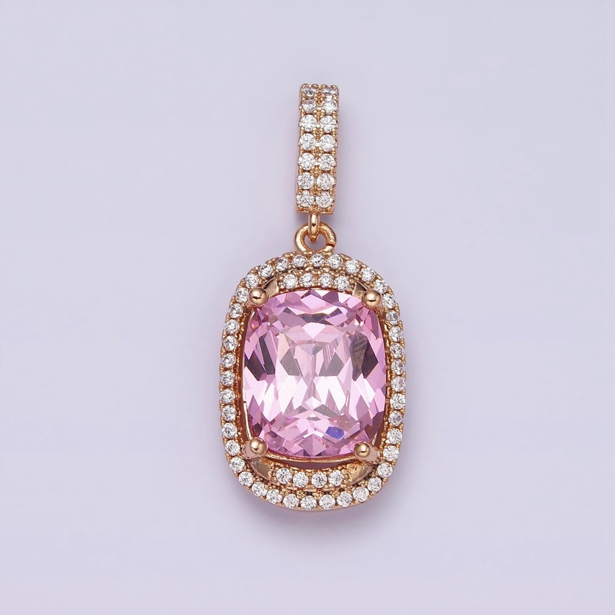 18K Gold Filled Red, Purple, Pink, Peach CZ Micro Paved Lined Pendant | AA515 - AA518 - DLUXCA