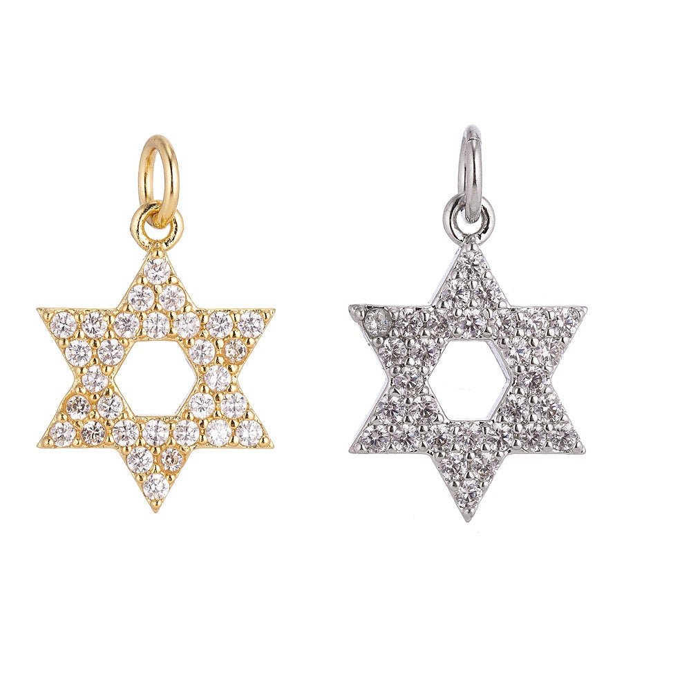 18K Gold Filled Religious Star of David Cubic Zirconia Charm Necklace Pendant Findings for Jewelry Making C-039 - DLUXCA