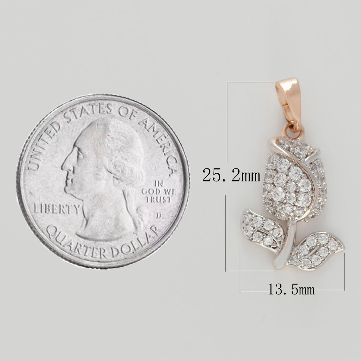 18K Gold Filled Rose Flower Pendant Iced Micro Pave CZ Flower Necklace Pendant for Statement Jewelry Making N-1421 - DLUXCA