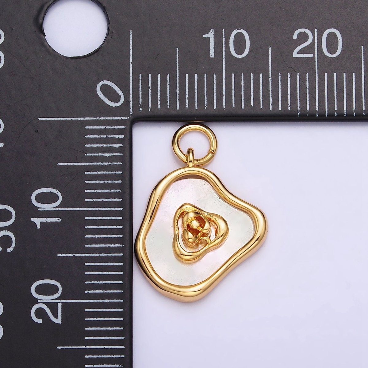 18K Gold Filled Rose Flower Shell Pearl Abstract Charm | AC1442 - DLUXCA