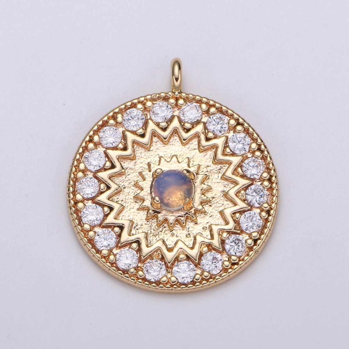 18k Gold Filled Round Micro Pave Charm Turquoise Pendant, MoonStone charms for Medallion necklace Component Supply Jewelry Making E-142 E-143 - DLUXCA
