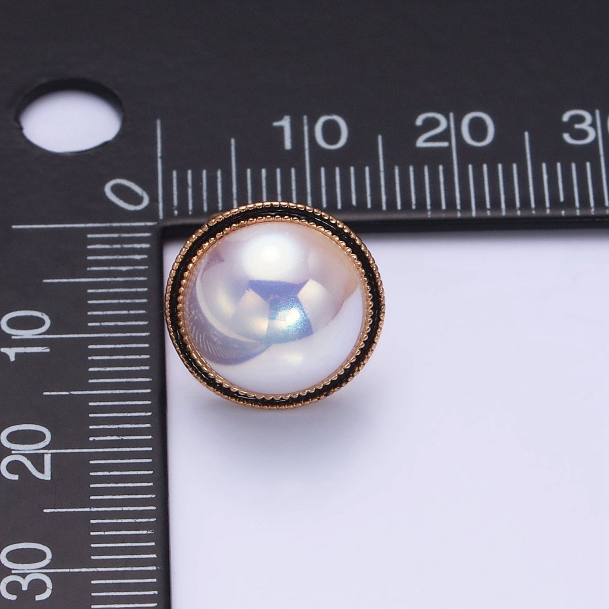 18K Gold Filled Rounded Pearl Black Enamel Stud Earrings | AD1453 - DLUXCA