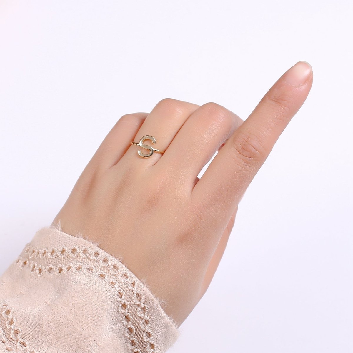 18K Gold Filled "S" Adjustable Ring - R284 - DLUXCA