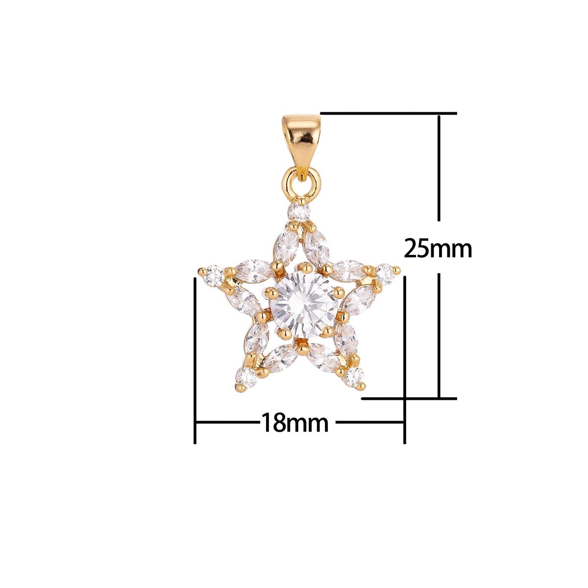 18k Gold Filled Shine bright Star in CZ H-268 - DLUXCA
