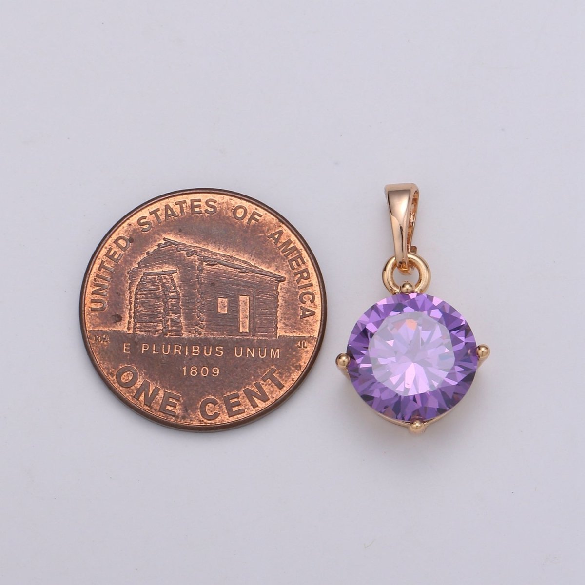 18k Gold Filled Solitaire Pendant Round Cut Charm for necklace Birthstone Clear Green Red Purple Cubic Zirconia Round Charm J-171~J-175 - DLUXCA