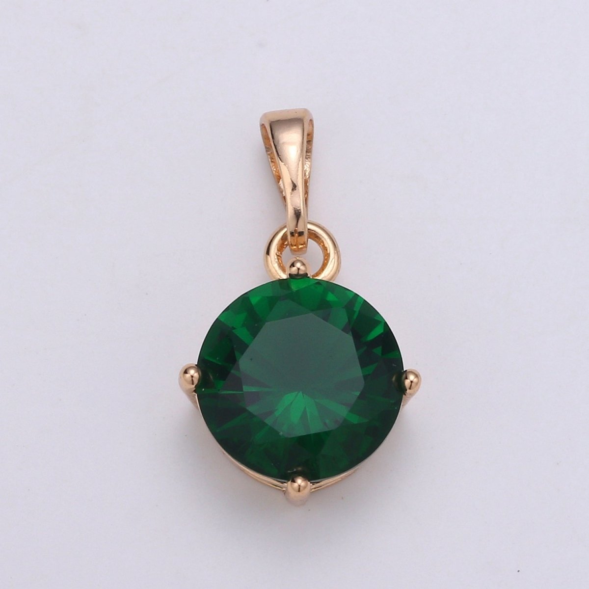 18k Gold Filled Solitaire Pendant Round Cut Charm for necklace Birthstone Clear Green Red Purple Cubic Zirconia Round Charm J-171~J-175 - DLUXCA