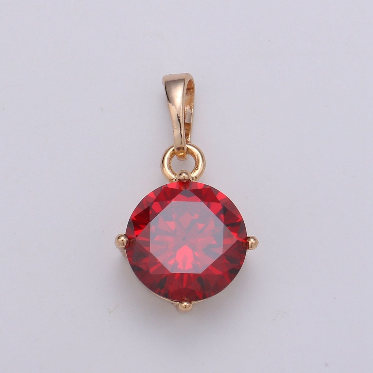 18k Gold Filled Solitaire Pendant Round Cut Charm for necklace Birthstone Clear Green Red Purple Cubic Zirconia Round Charm J-171~J-175 - DLUXCA
