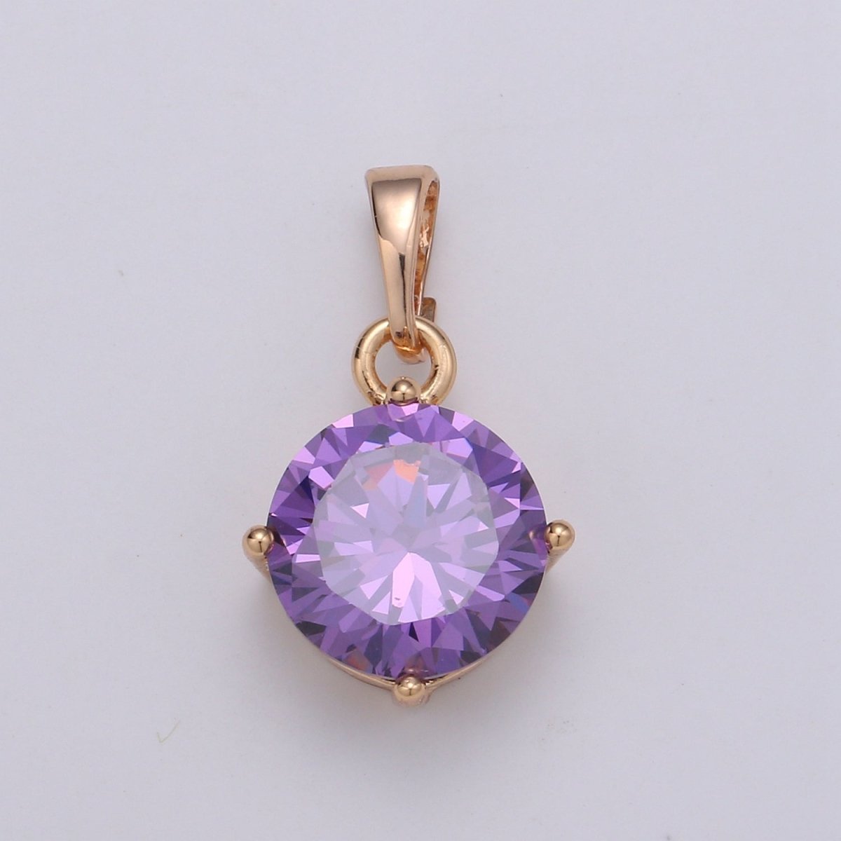 18k Gold Filled Solitaire Pendant Round Cut Charm for necklace Birthstone Clear Green Red Purple Cubic Zirconia Round Charm J-171~J-175 - DLUXCA