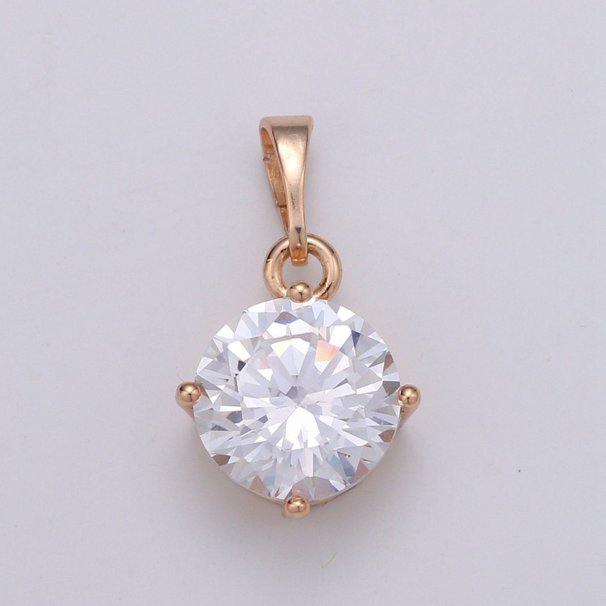 18k Gold Filled Solitaire Pendant Round Cut Charm for necklace Birthstone Clear Green Red Purple Cubic Zirconia Round Charm J-171~J-175 - DLUXCA