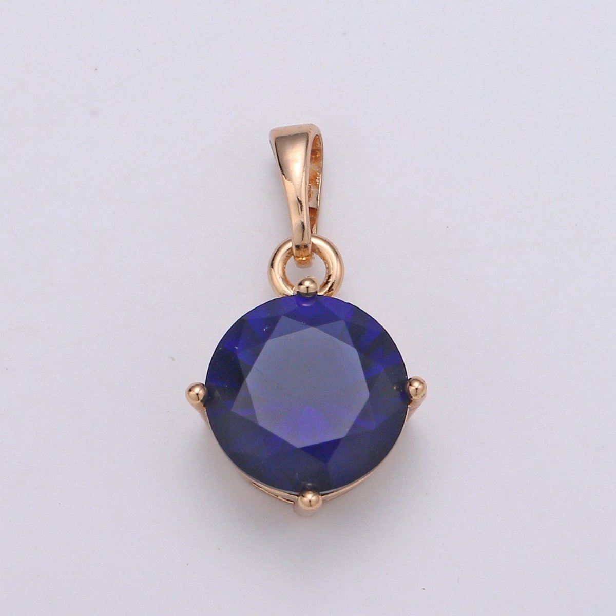 18k Gold Filled Solitaire Pendant Round Cut Charm for necklace Birthstone Clear Green Red Purple Cubic Zirconia Round Charm J-171~J-175 - DLUXCA