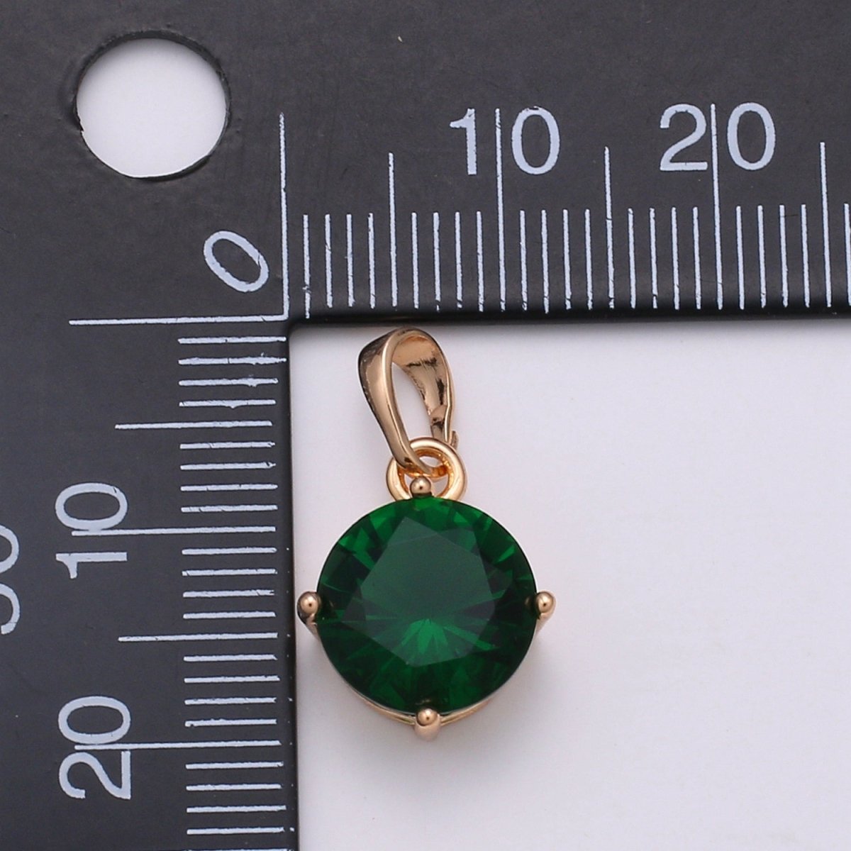 18k Gold Filled Solitaire Pendant Round Cut Charm for necklace Birthstone Clear Green Red Purple Cubic Zirconia Round Charm J-171~J-175 - DLUXCA