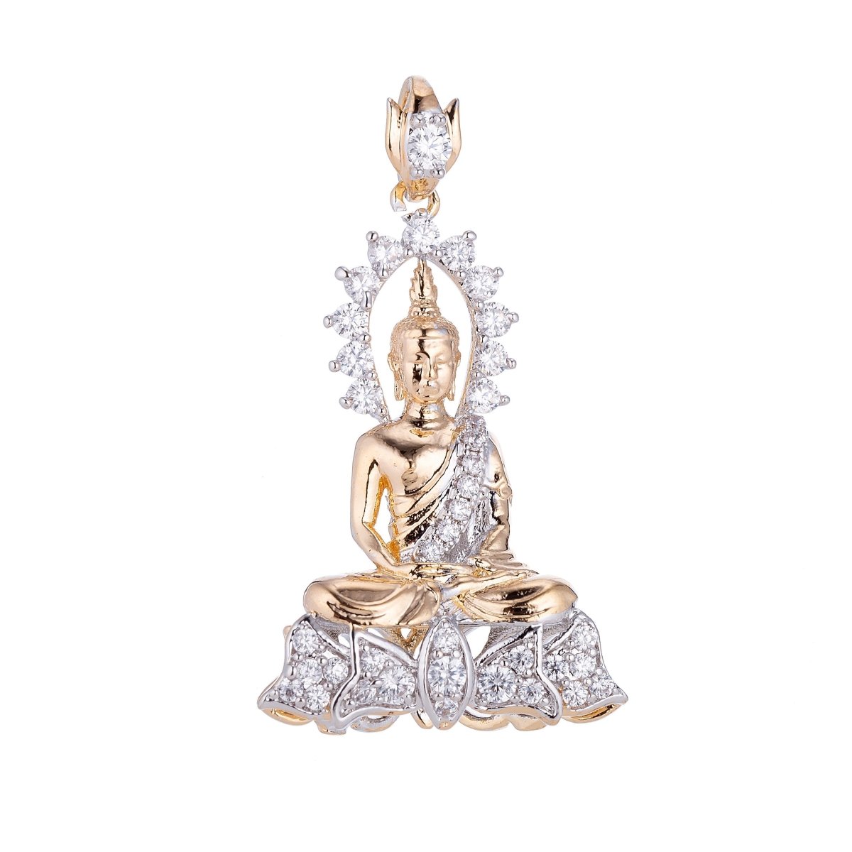 18k Gold Filled Spiritual Dual Tone Two Color Buddha Buddhism Cubic Zirconia Necklace Pendant Bead Bails Findings for Jewelry Making H-625 - DLUXCA