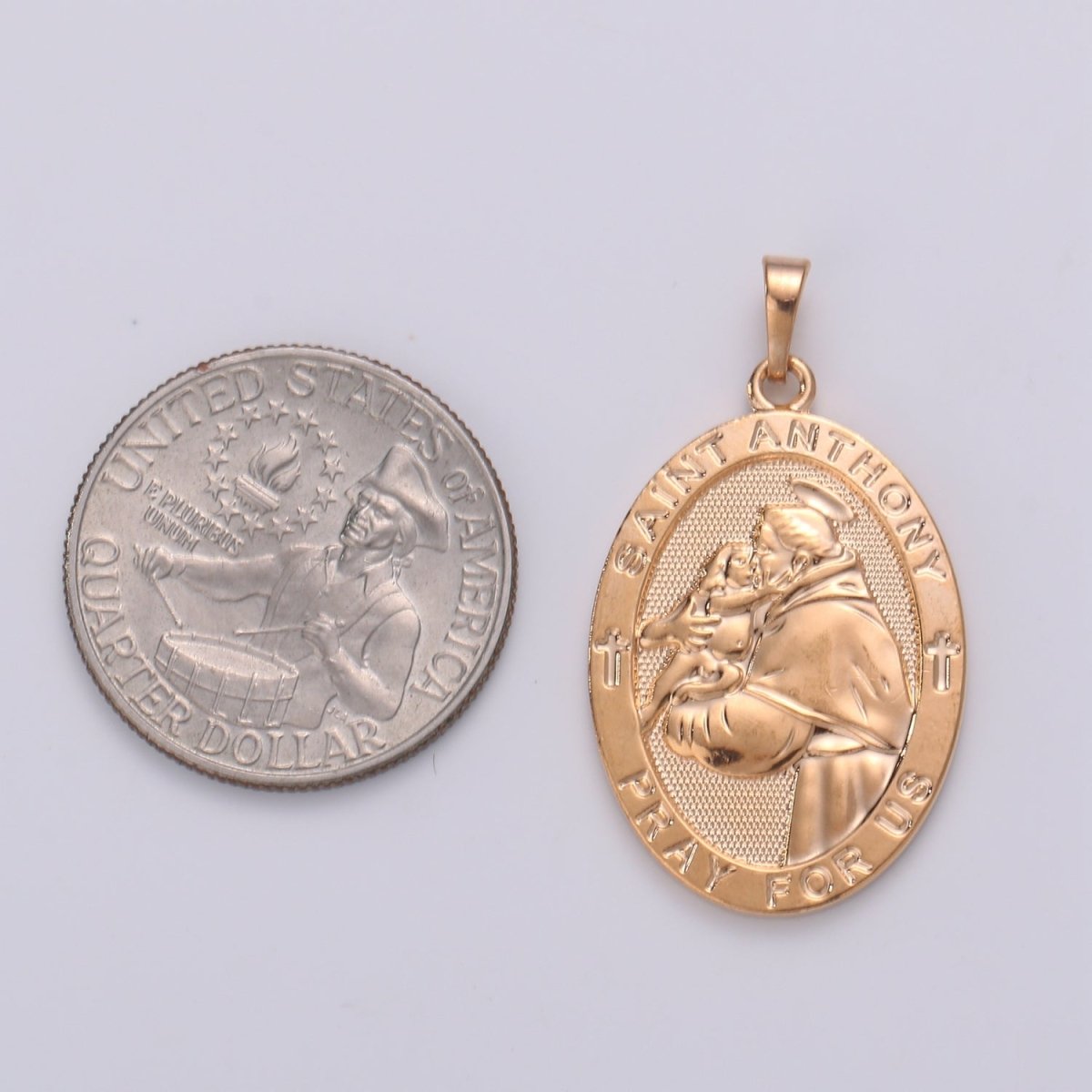 18k Gold Filled St Anthony Pendant Medal - Patron of Lost Things - Religious Jewelry Novena Prayer Rosary Supply J-115 - DLUXCA