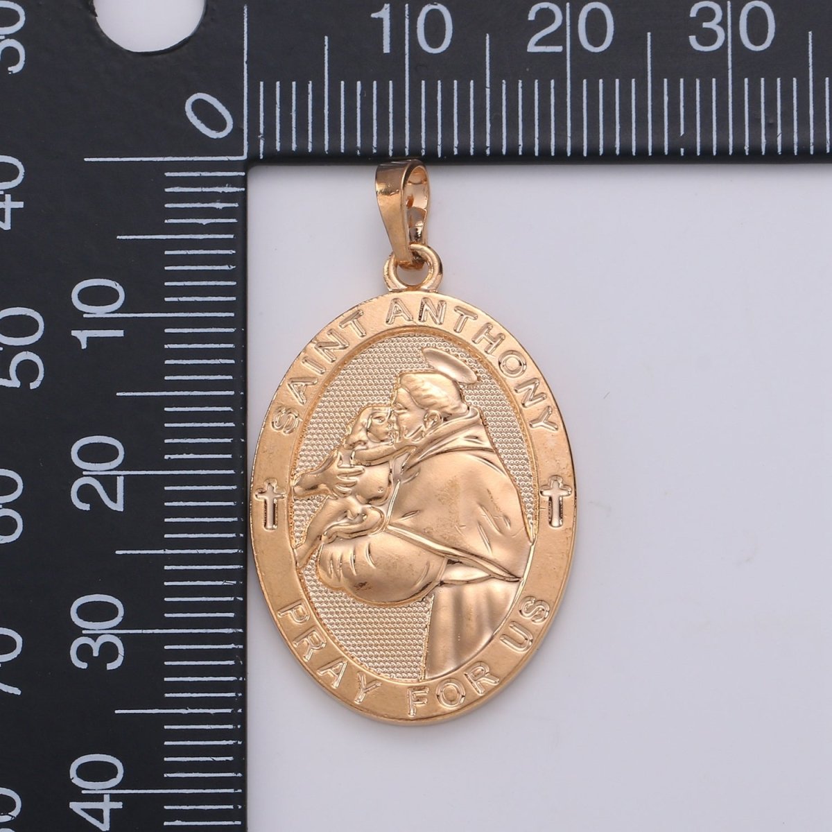 18k Gold Filled St Anthony Pendant Medal - Patron of Lost Things - Religious Jewelry Novena Prayer Rosary Supply J-115 - DLUXCA