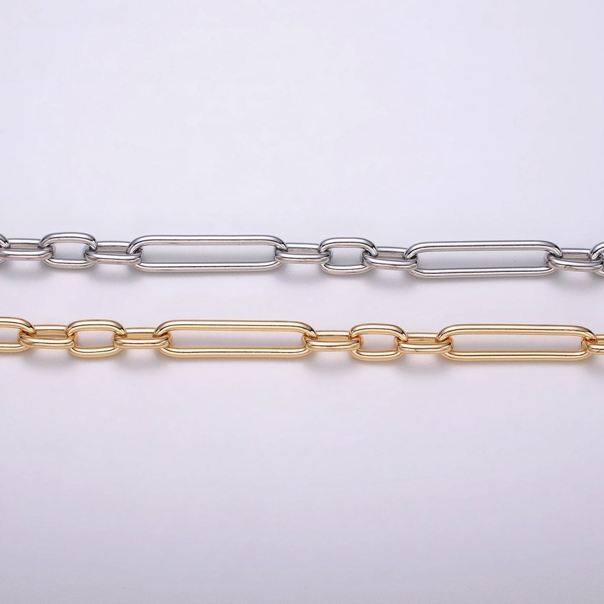 18K Gold Filled Stadium Chain by Yard Figaro Long and Short Fancy Wholesale bulk by Yard for Jewelry Making | ROLL-1259 ROLL-1260 Clearance Pricing - DLUXCA