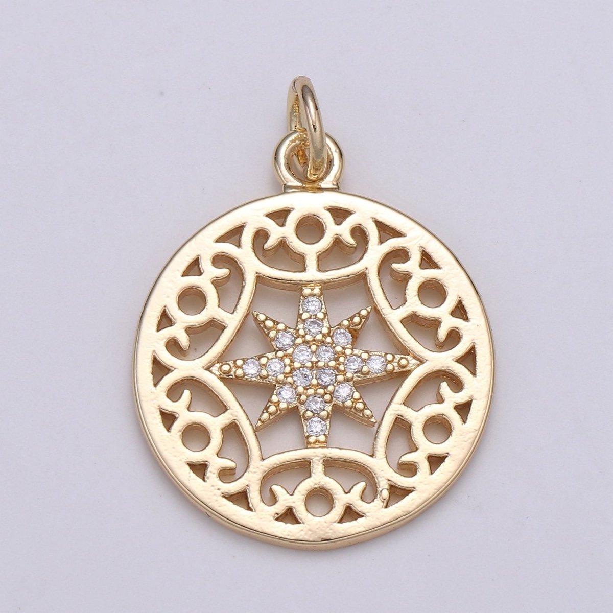 18K Gold Filled Star Circle Charm E-094 - DLUXCA