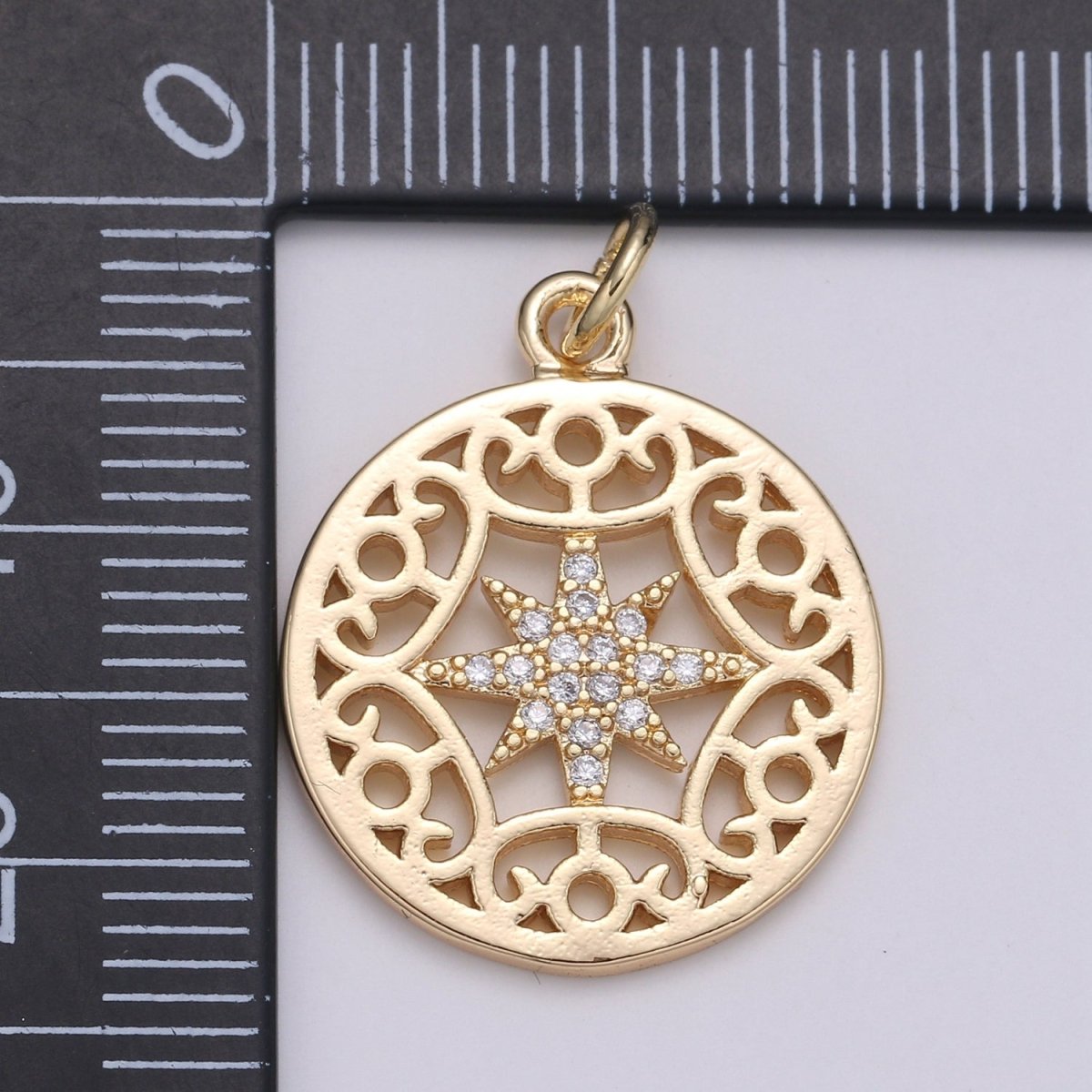 18K Gold Filled Star Circle Charm E-094 - DLUXCA