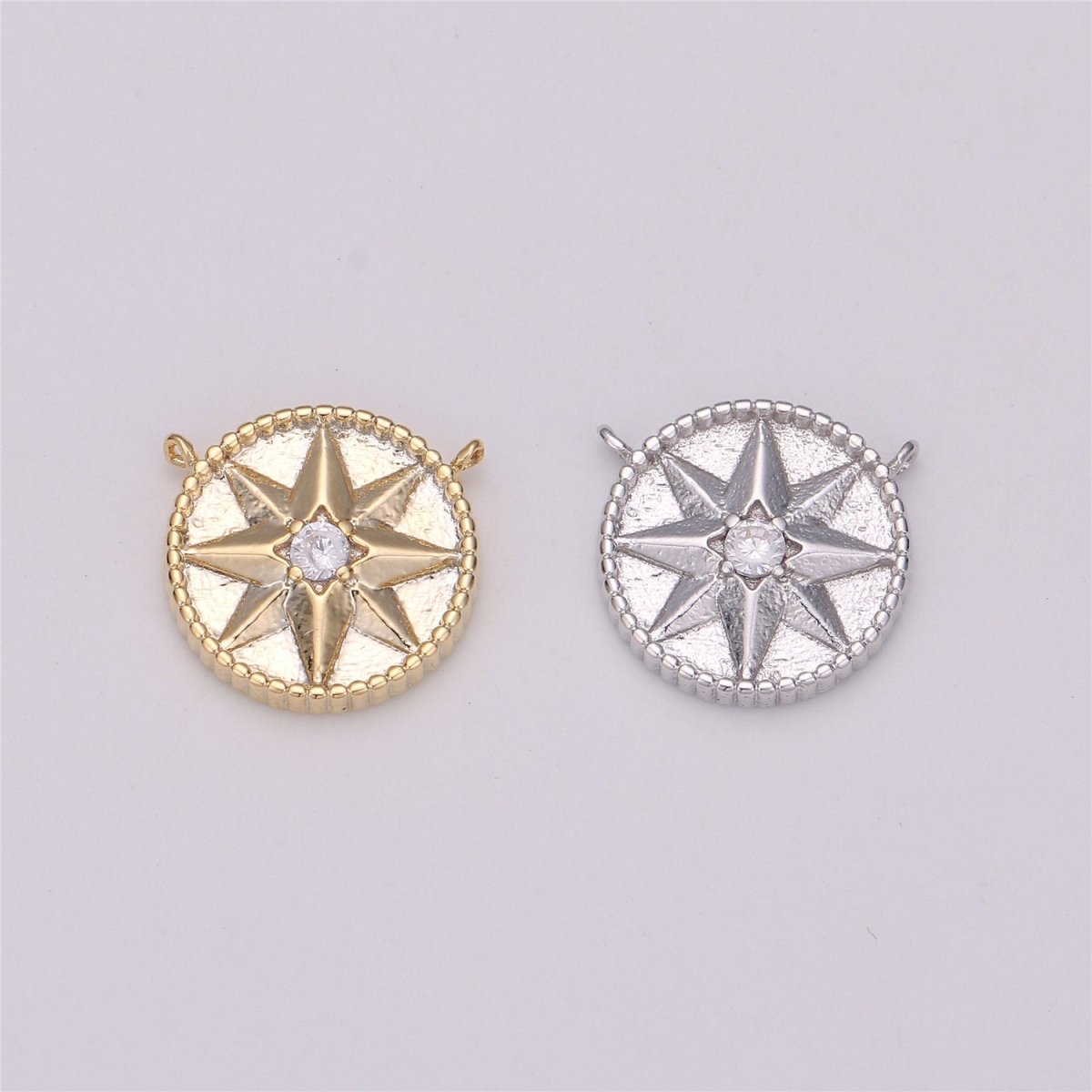 18k Gold Filled Star Coin Charm Celestial North Star Coin Pendant Tiny Small 12mm CZ Drop Charm Minimalist Jewelry Double Bail Pendant F-287 - DLUXCA