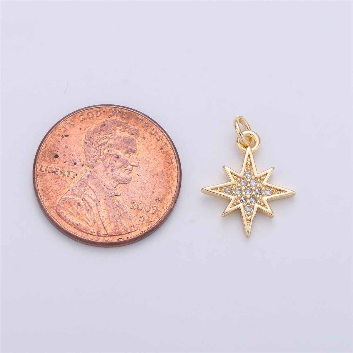 18K Gold Filled Starburst CZ Pendant, Micro Pave Cubic Zirconia Star Charm, North Star Charm, Gold Star Charm for Earring Necklace Charm, C-616 - DLUXCA