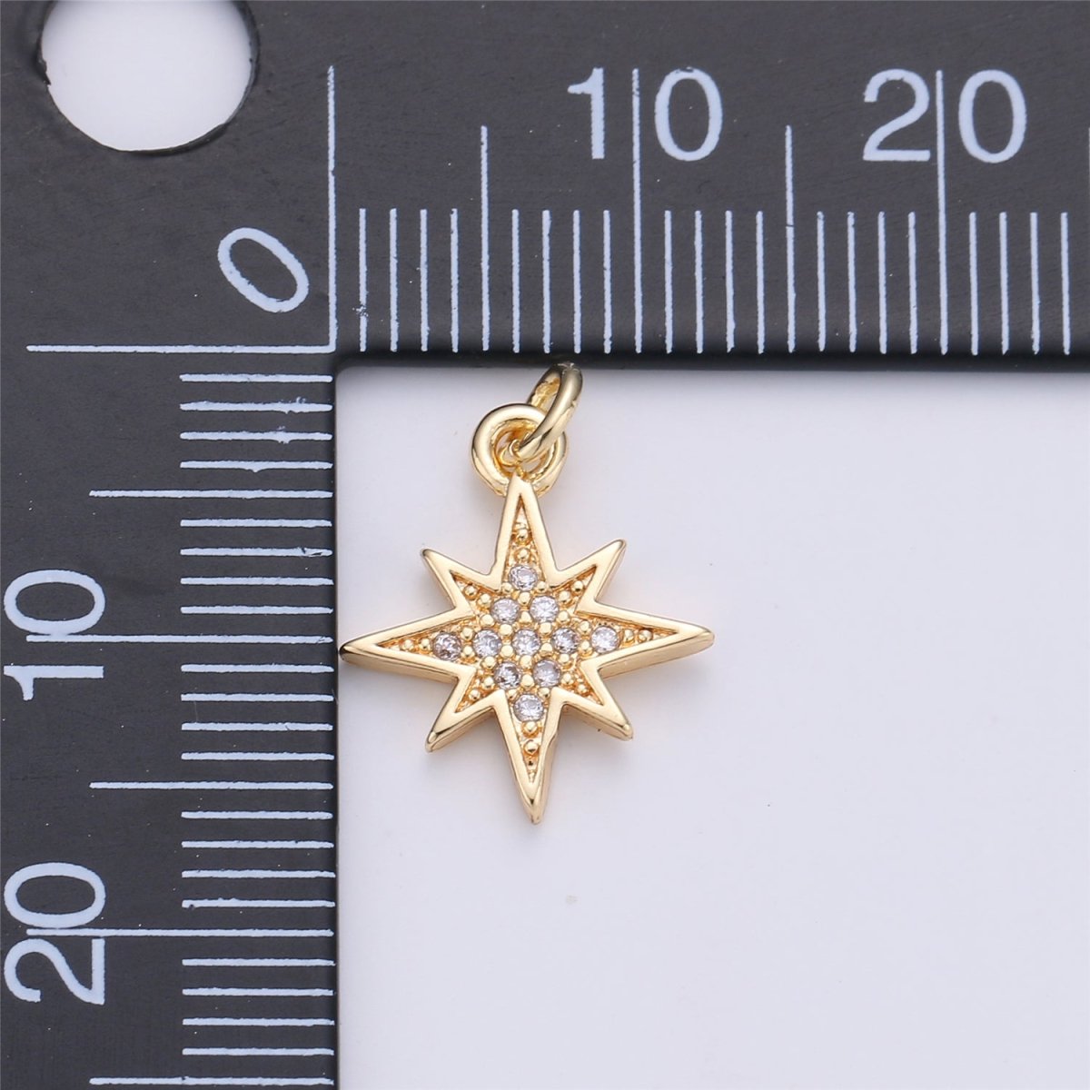 18K Gold Filled Starburst CZ Pendant, Micro Pave Cubic Zirconia Star Charm, North Star Charm, Gold Star Charm for Earring Necklace Charm, C-616 - DLUXCA