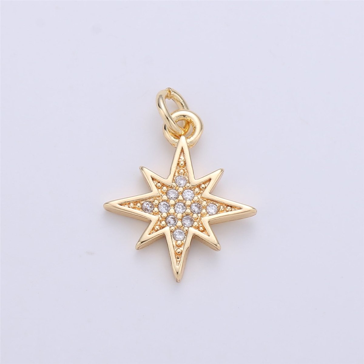 18K Gold Filled Starburst CZ Pendant, Micro Pave Cubic Zirconia Star Charm, North Star Charm, Gold Star Charm for Earring Necklace Charm, C-616 - DLUXCA