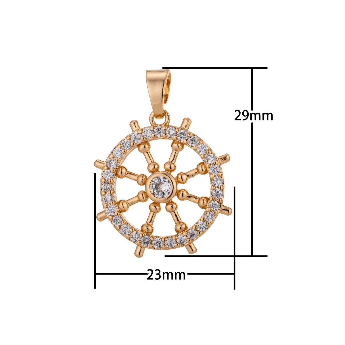18K Gold Filled Steering Wheel, Sailor Charm Pendant w/ Bails Boat Yacht Travel Boat Ocean Cubic Zirconia Necklace for Jewelry Making H-804 - DLUXCA