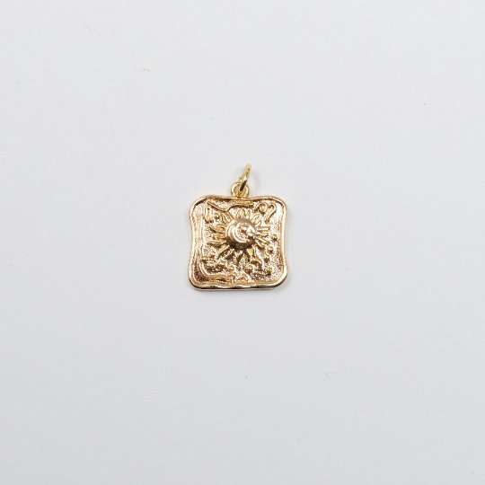 18K Gold Filled Sun Charm - Bohemian Pendant - Dainty Celestial Pendant Small Square Tag Charm for Necklace Bracelet, E-117 - DLUXCA
