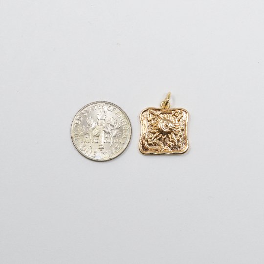 18K Gold Filled Sun Charm - Bohemian Pendant - Dainty Celestial Pendant Small Square Tag Charm for Necklace Bracelet, E-117 - DLUXCA