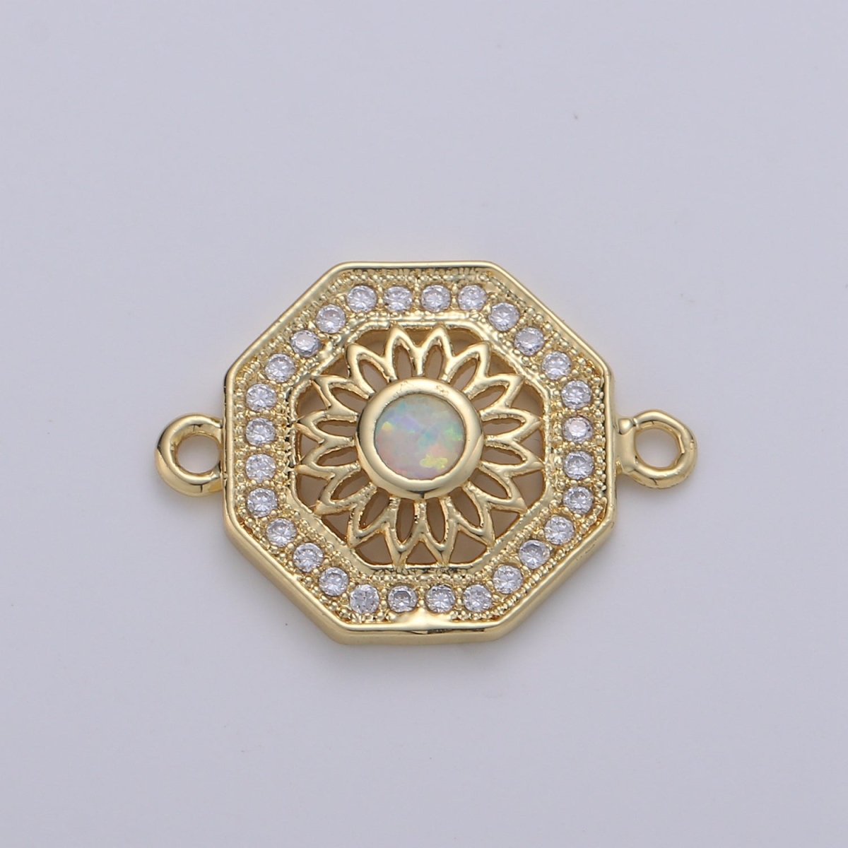 18K Gold Filled Sunflower w/ Octagon Protection Shield Cubic Zirconia Bracelet Charm Bead Finding Connector for Earring Jewelry Making F-473 F-474 - DLUXCA