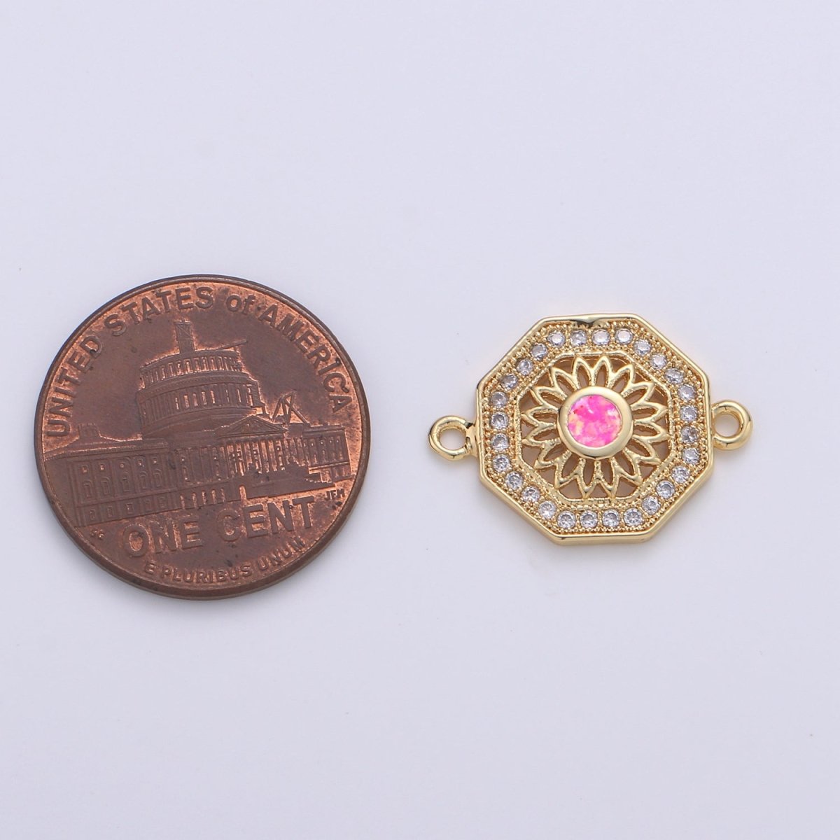 18K Gold Filled Sunflower w/ Octagon Protection Shield Cubic Zirconia Bracelet Charm Bead Finding Connector for Earring Jewelry Making F-473 F-474 - DLUXCA