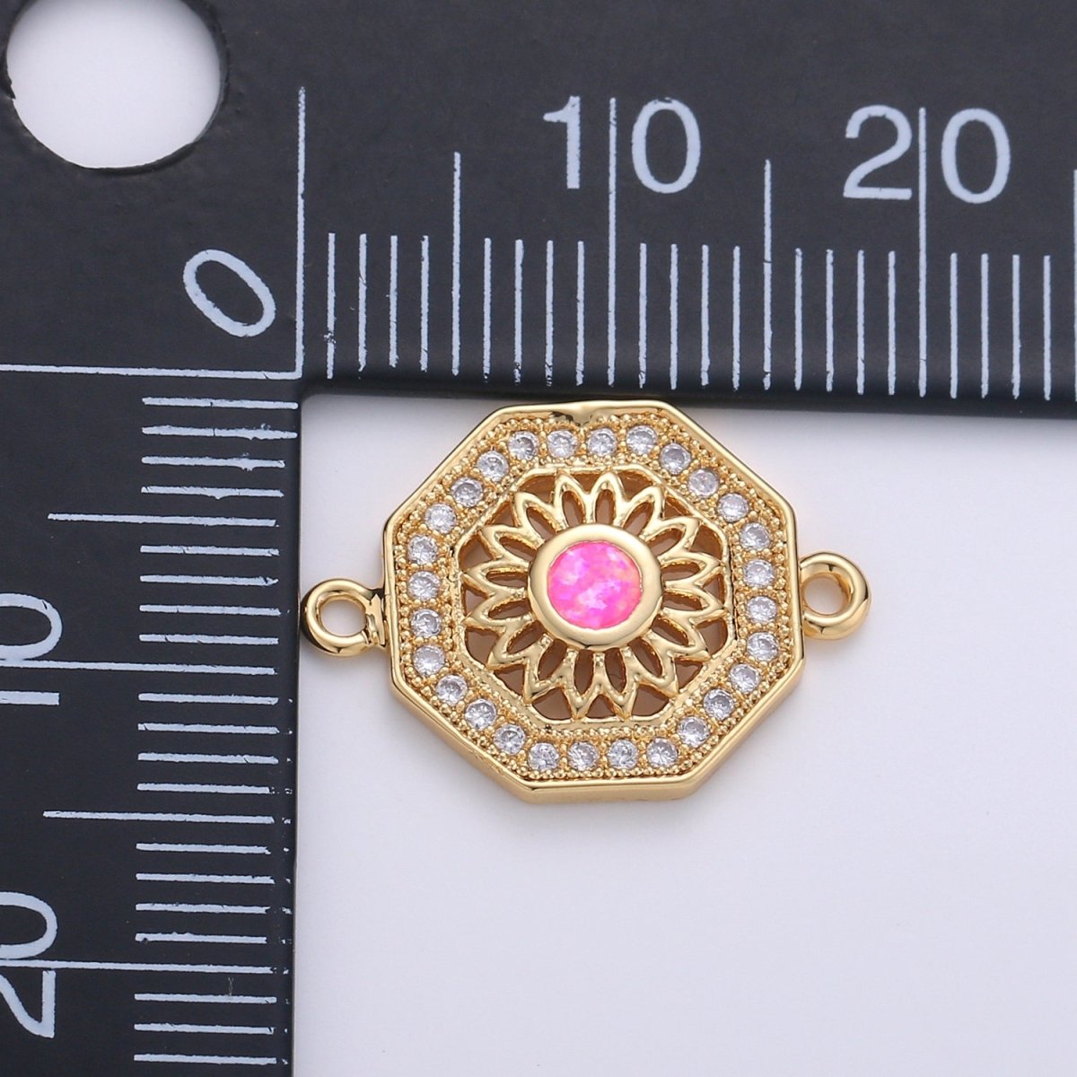 18K Gold Filled Sunflower w/ Octagon Protection Shield Cubic Zirconia Bracelet Charm Bead Finding Connector for Earring Jewelry Making F-473 F-474 - DLUXCA
