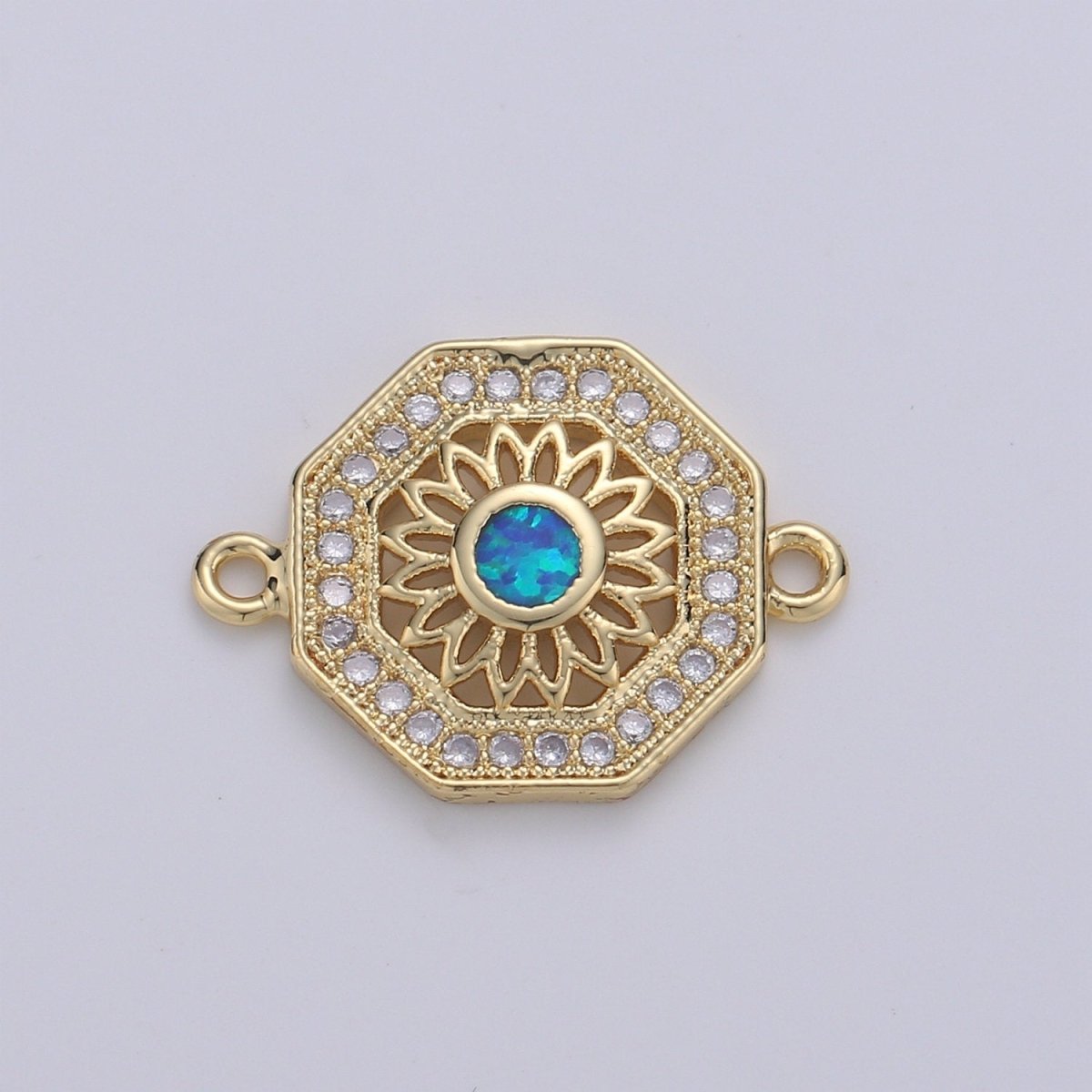18K Gold Filled Sunflower w/ Octagon Protection Shield Cubic Zirconia Bracelet Charm Bead Finding Connector for Earring Jewelry Making F-473 F-474 - DLUXCA