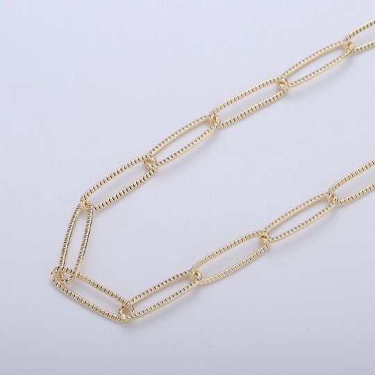 18K Gold Filled Textured Unique Paper Clip Chain for Necklace Bracelet Anklet Supply by Yard, Wholesale Bulk Roll Chain by Yard | ROLL-300 Clearance Pricing - DLUXCA