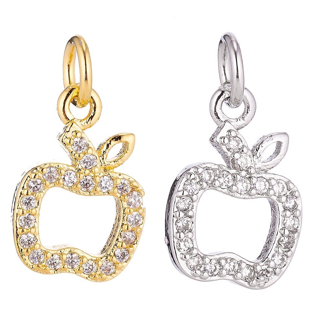 18K Gold Filled Tiny Apple Fruits for Teacher Appreciation Day Cubic Zirconia Necklace Pendant Bracelet Earring Charm for Jewelry Making C-072 - DLUXCA