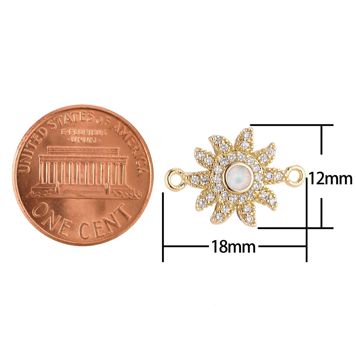 18K Gold Filled Tiny Blooming Blossom Flower Cubic Zirconia Bracelet Charm Bead Finding Connector for Earring Jewelry Making F-083 - DLUXCA