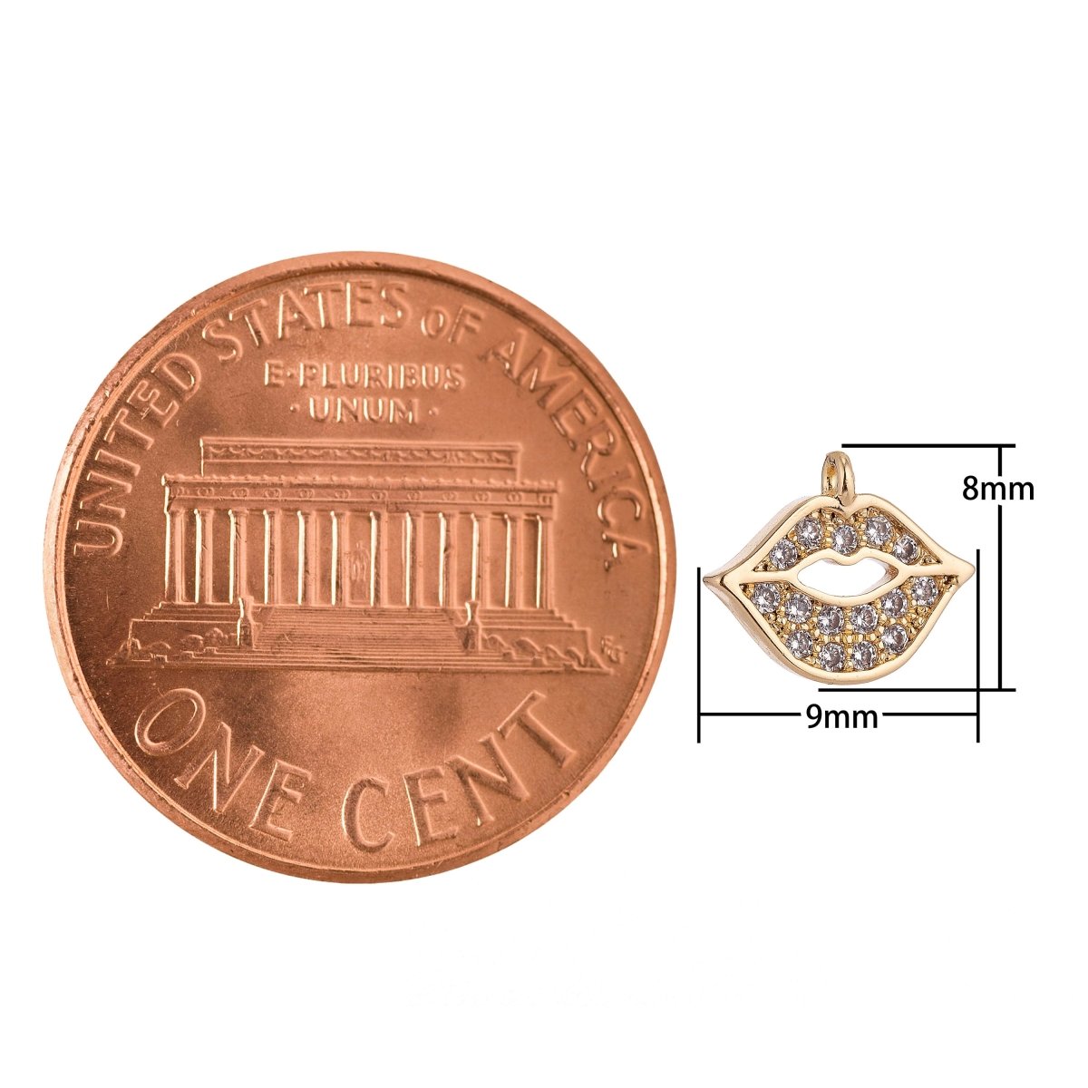 18K Gold Filled Tiny Lip Kiss Cubic Zirconia Pendant Charm C-024 - DLUXCA