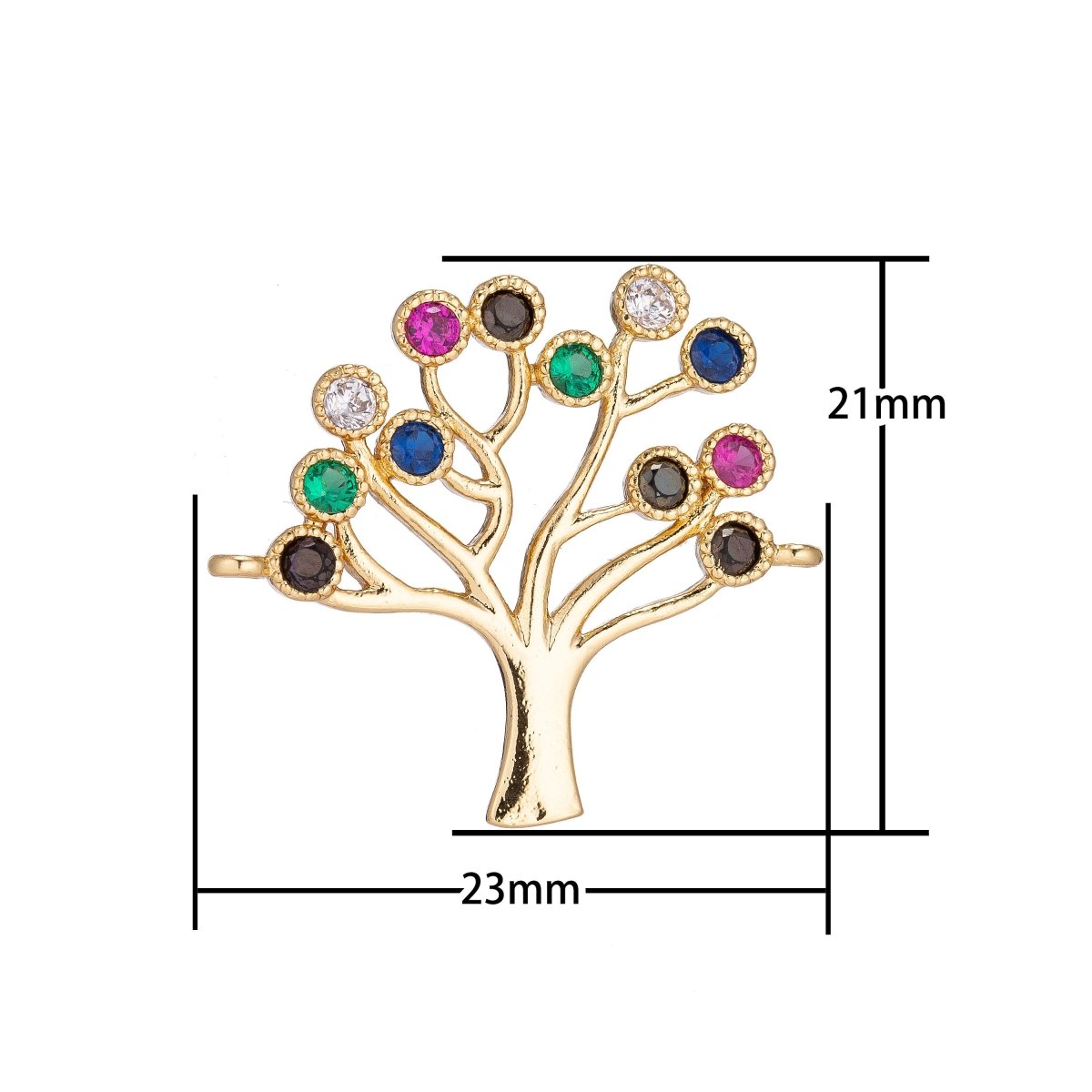 18K Gold Filled Tree of Life w/ Twelve Birthstones Cubic Zirconia Bracelet Charm Bead Finding Connector for Earring Jewelry Making F-088 - DLUXCA