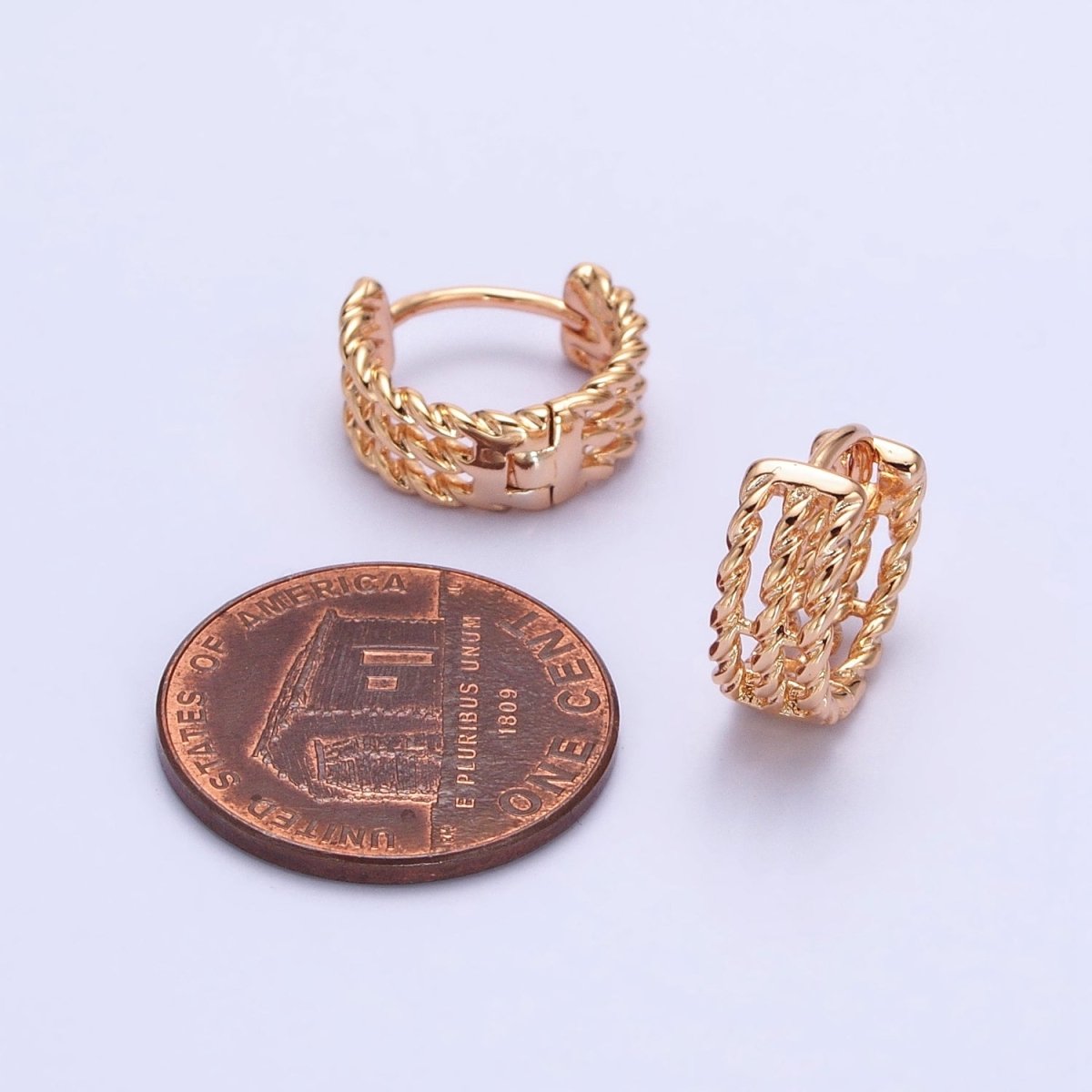 18K Gold Filled Triple Twist Croissant Band 13mm Huggie Hoop Earrings | AD1344 - DLUXCA