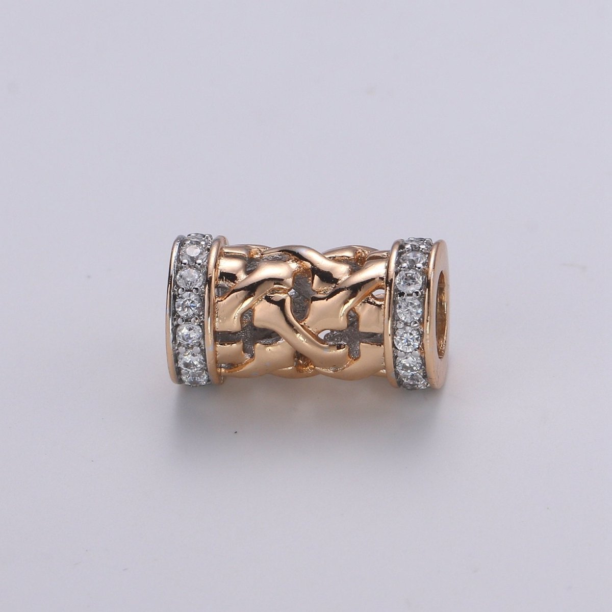 18K Gold Filled Tube beads, clear Micro Pave Bead / CZ Bead / Cubic Zirconia tube beads , For Bracelet Charms, Pave Beads, Bracelet Supply - DLUXCA