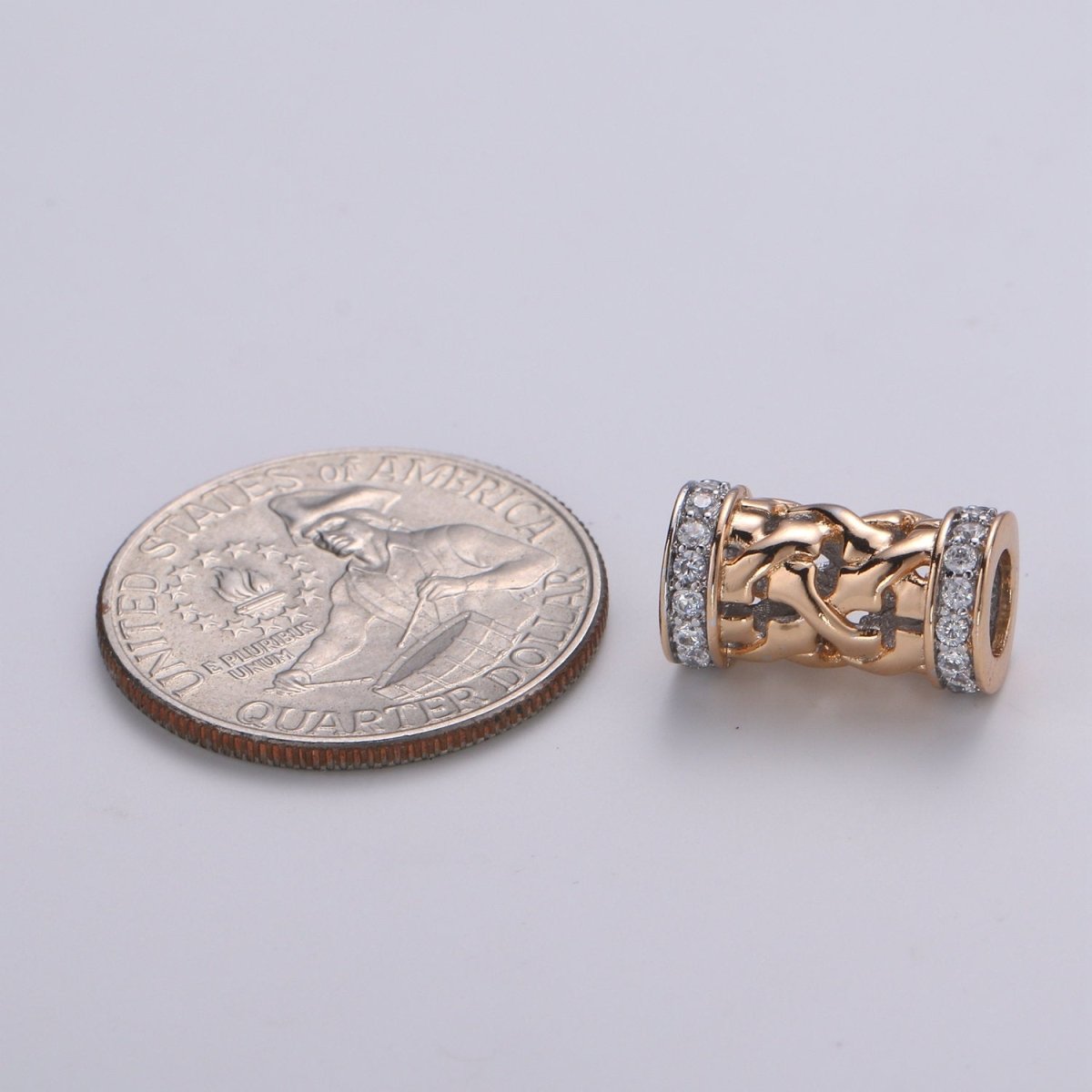 18K Gold Filled Tube beads, clear Micro Pave Bead / CZ Bead / Cubic Zirconia tube beads , For Bracelet Charms, Pave Beads, Bracelet Supply - DLUXCA