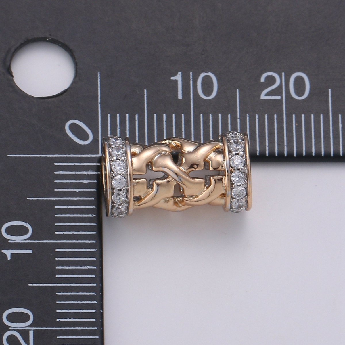 18K Gold Filled Tube beads, clear Micro Pave Bead / CZ Bead / Cubic Zirconia tube beads , For Bracelet Charms, Pave Beads, Bracelet Supply - DLUXCA