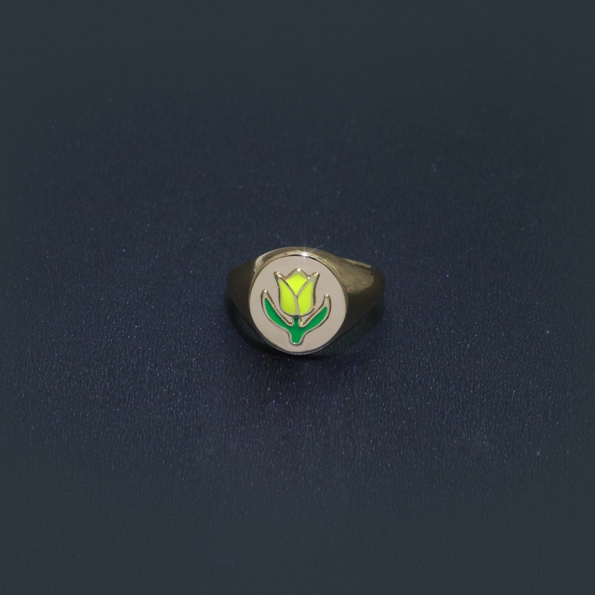 18K Gold Filled Tulip Ring | July Birth Month Gold Ring| Gift For Her| Simple Gold Signet Ring Open Adjustable Signet Ring O-441 ~ O-443 - DLUXCA