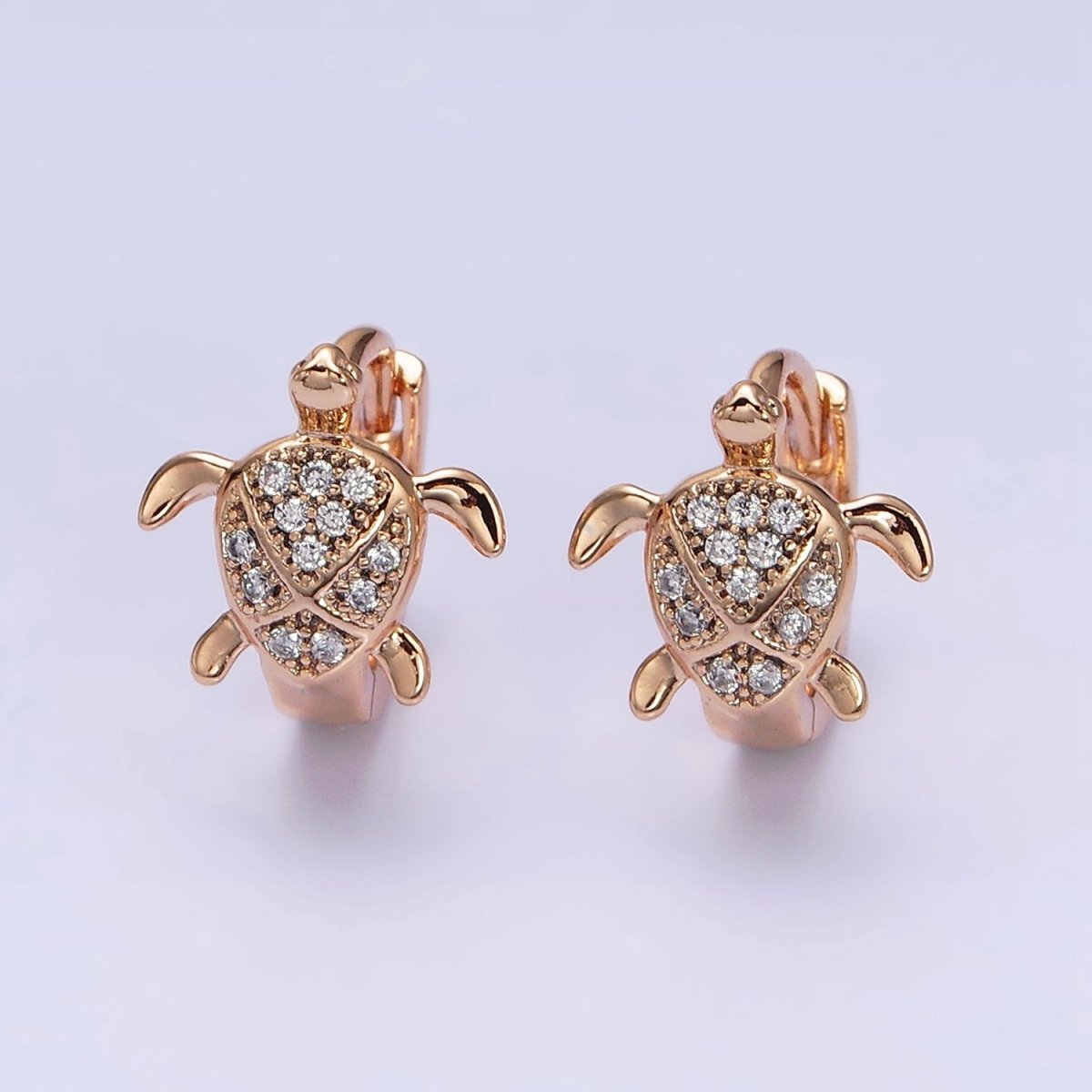 18K Gold Filled Turtle Tortoise Micro Paved CZ Animal Huggie Earrings | AD1364 - DLUXCA