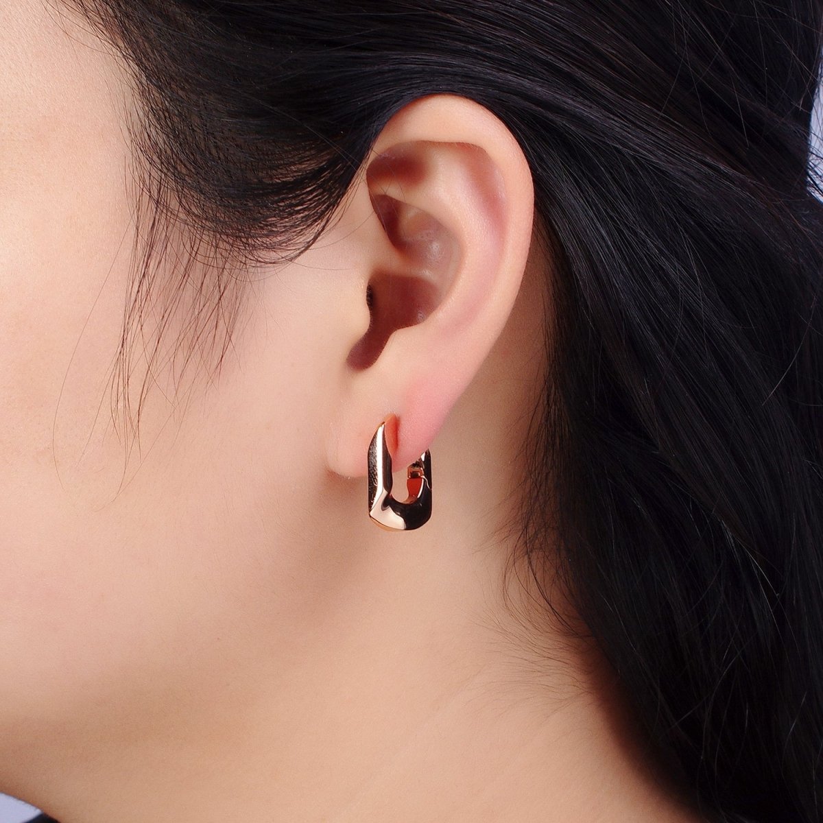 18K Gold Filled U-Shaped Geometric Abstract Huggie Earrings | AB1066 - DLUXCA