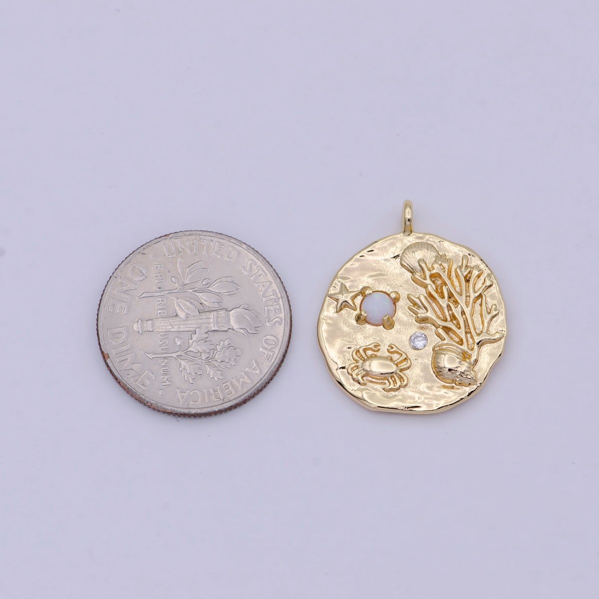 18K Gold Filled Under The Sea Charm with Opal Coral Crab Star Fish Beach Charm, Nautical Jewelry, Ocean N-911 - DLUXCA