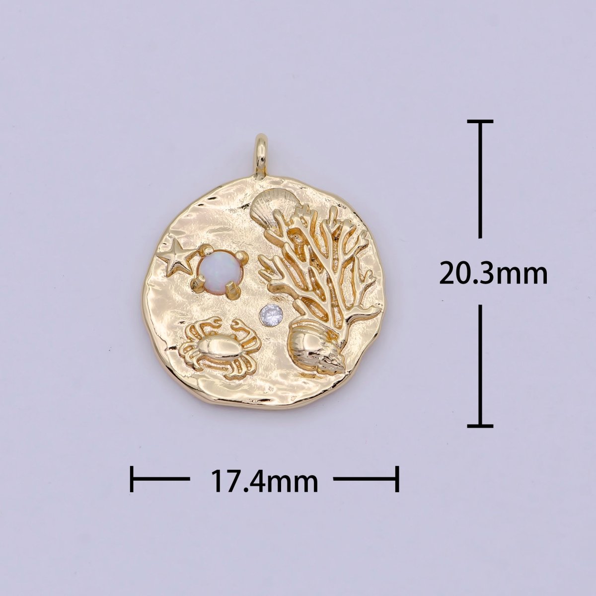 18K Gold Filled Under The Sea Charm with Opal Coral Crab Star Fish Beach Charm, Nautical Jewelry, Ocean N-911 - DLUXCA