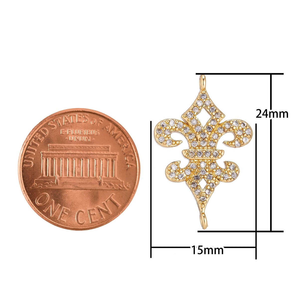 18K Gold Filled Unique Delicate Fence Spear Point Shape Cubic Zirconia Bracelet Charm Bead Finding Connector for Earring Jewelry Making F-090 - DLUXCA