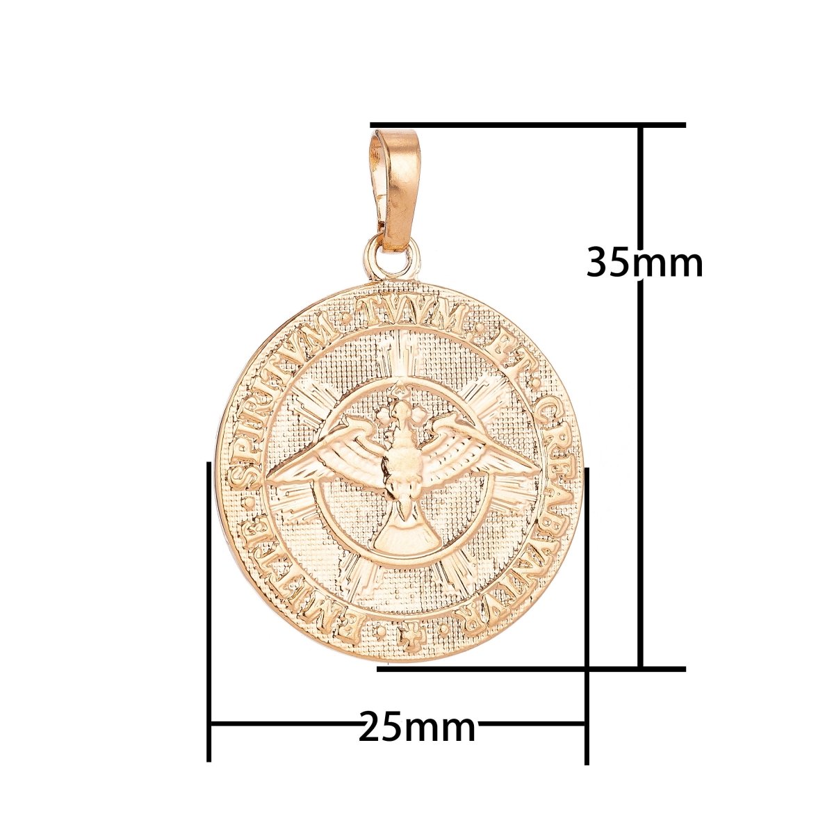 18K Gold Filled Vintage Holy Trinity Medal Dove Double Sided Coin Charm in Latin Trinitas Germany Religious Jewelry Collection for Layered necklace supply H-593 - DLUXCA